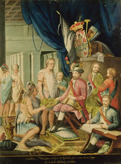 Montezuma declara su lealtad al rey de España ante Cortés de Spanish School